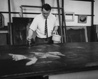 Theodor Siegl working on Thomas Eakins’s The Gross Clinic in 1961